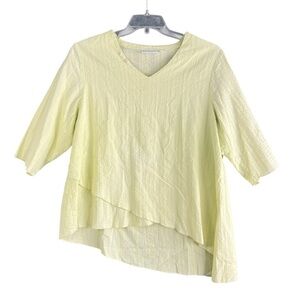 LULU-B Textured Tunic Top Lightweight V-Neck 3/4 Sleeve Yellow Size 1X